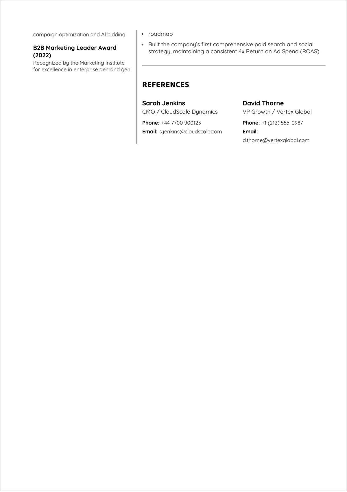 Free Corporate Marketing ATS CV Template, AI CV Builder