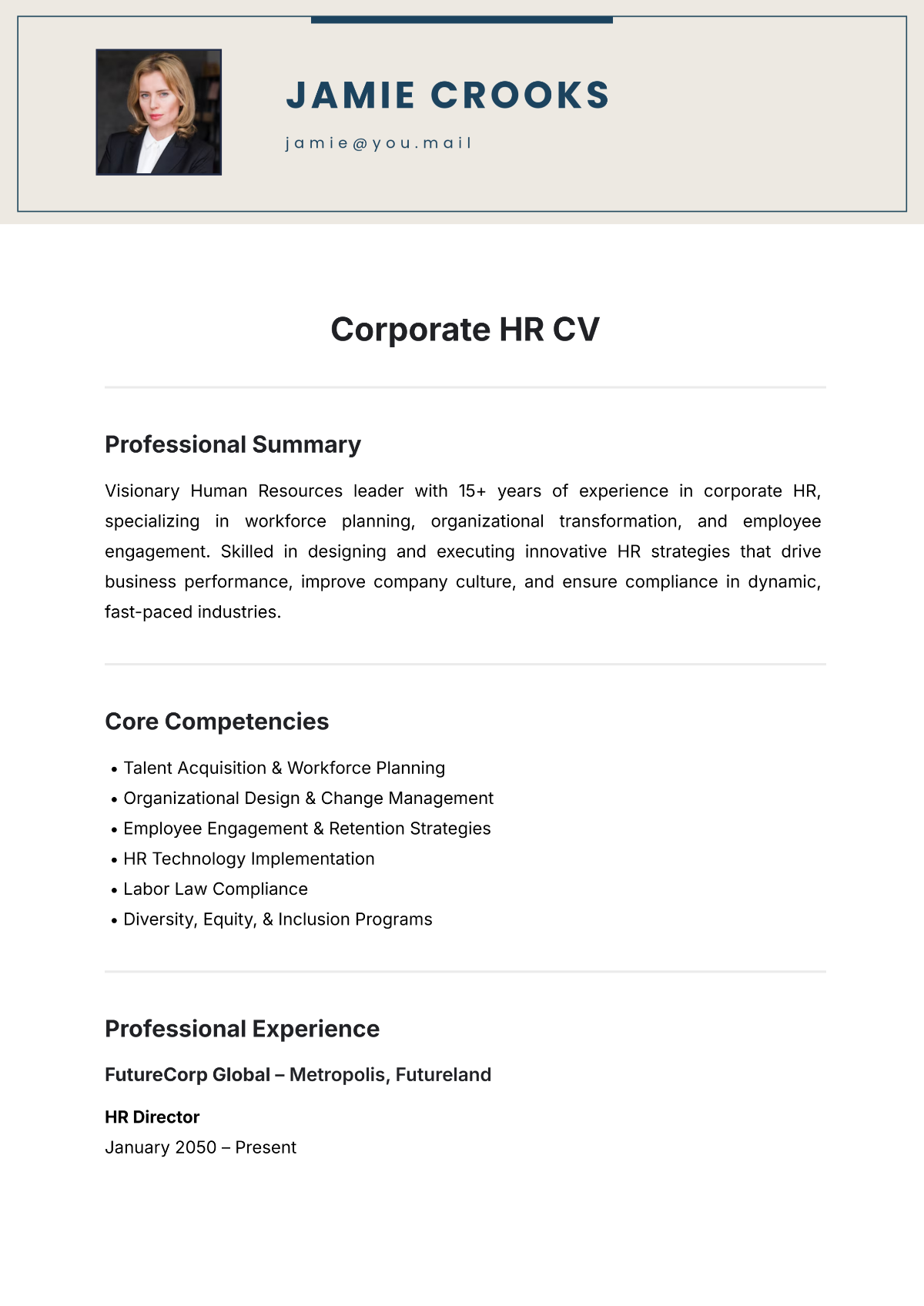 Corporate HR CV Template - Edit Online & Download