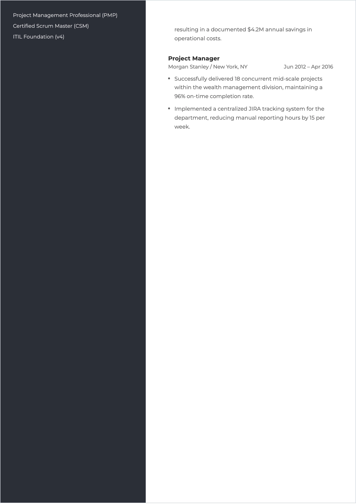 Free Corporate Project Manager ATS CV Template, AI CV Builder