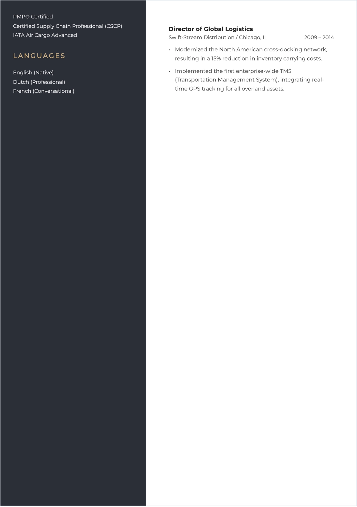 Free Senior Management ATS CV Template, AI CV Builder