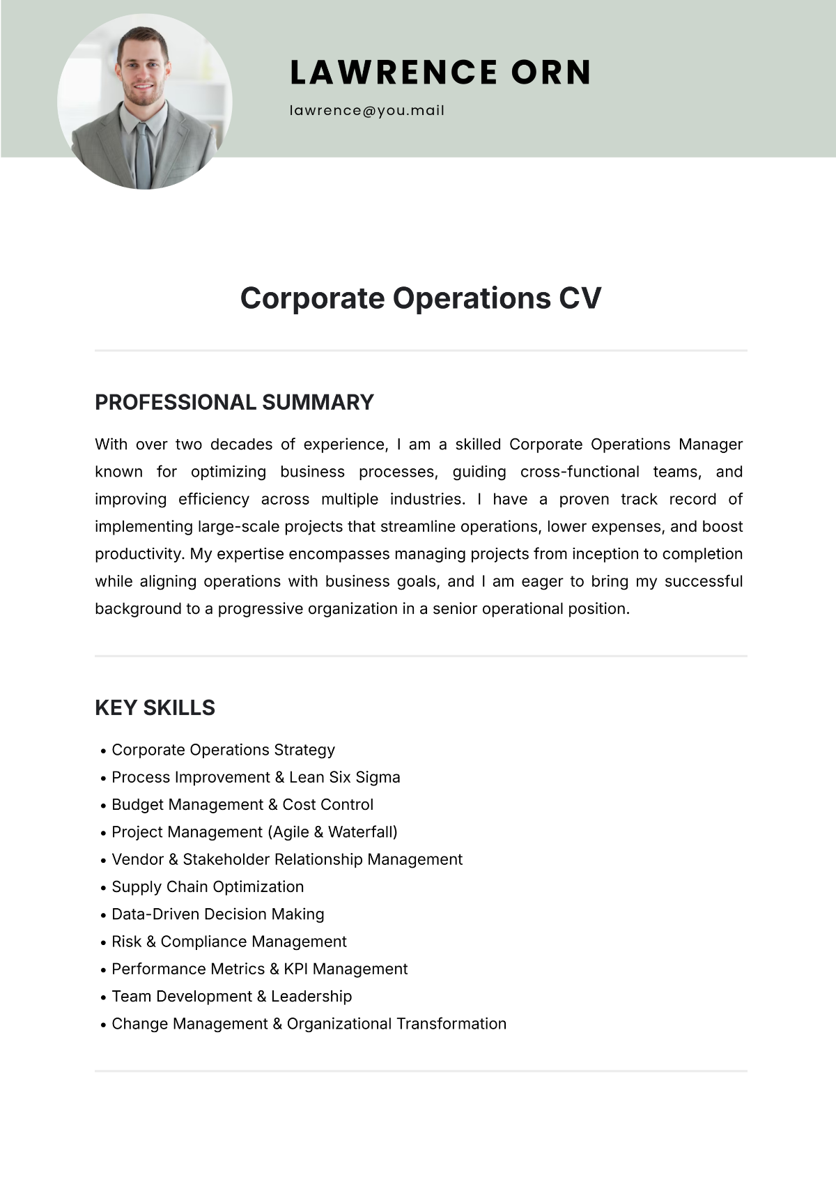 Corporate Operations CV Template - Edit Online & Download