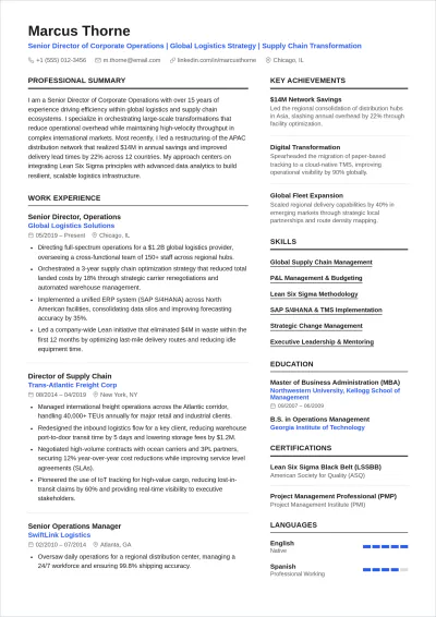 Free Corporate Operations ATS CV Template, AI CV Builder