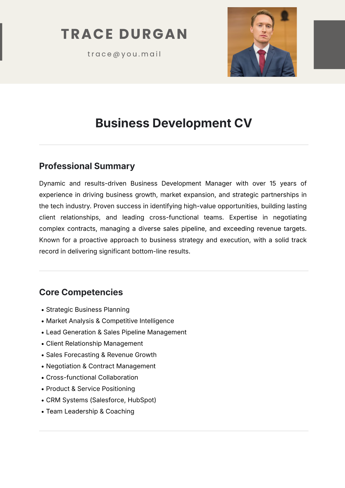 Business Development CV Template - Edit Online & Download