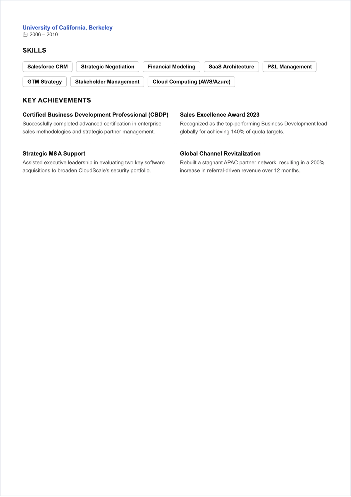 Free Business Development ATS CV Template, AI CV Builder