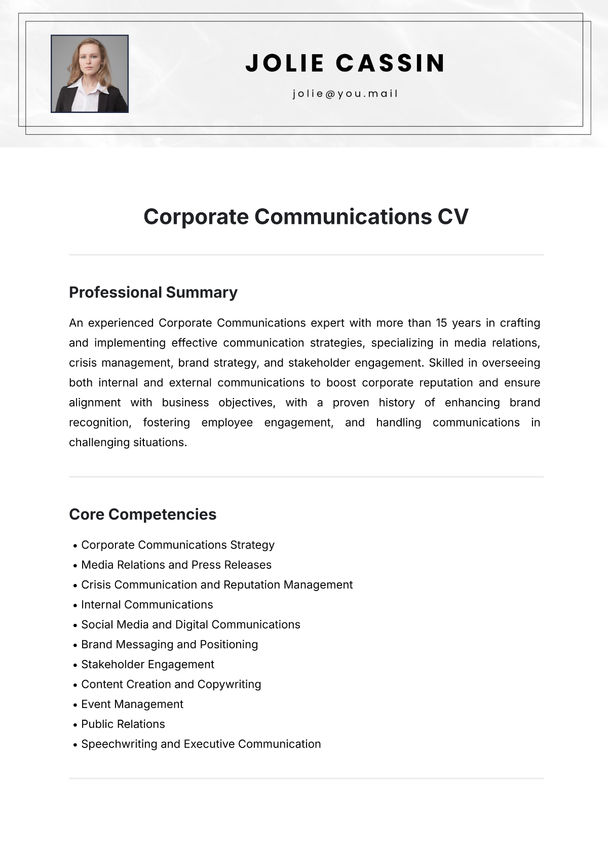 Free Corporate Communications Cv Template Edit Online Download