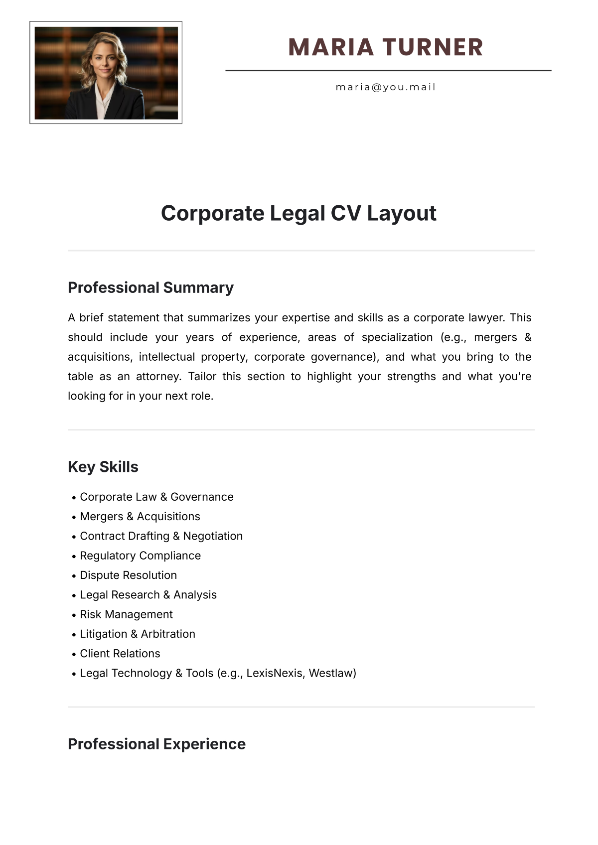 Corporate Legal CV Layout Template - Edit Online & Download