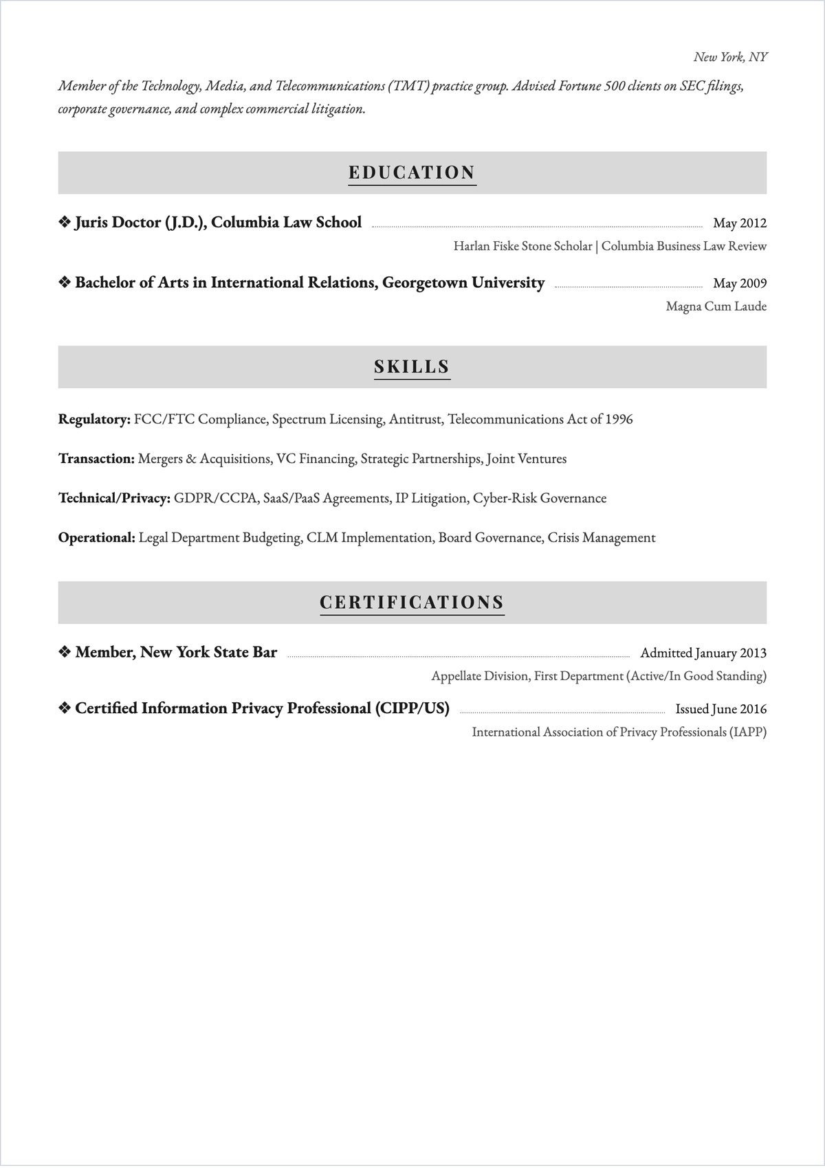 Free Corporate Legal ATS CV Layout Template, AI CV Builder