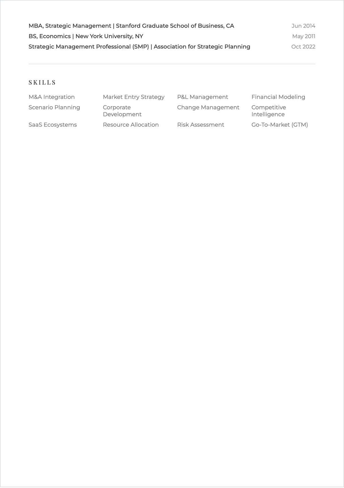 Free Corporate Strategy ATS CV Template, AI CV Builder