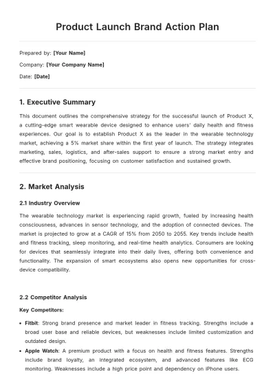 Free Product Launch Brand Action Plan Template to Edit Online