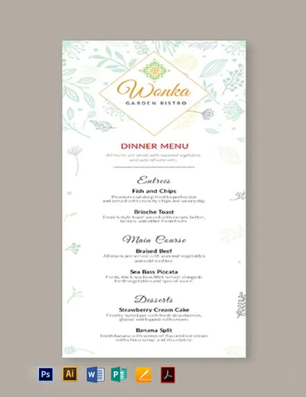 Dinner Menu Template Illustrator Word Apple Pages Psd Pdf Publisher Template Net