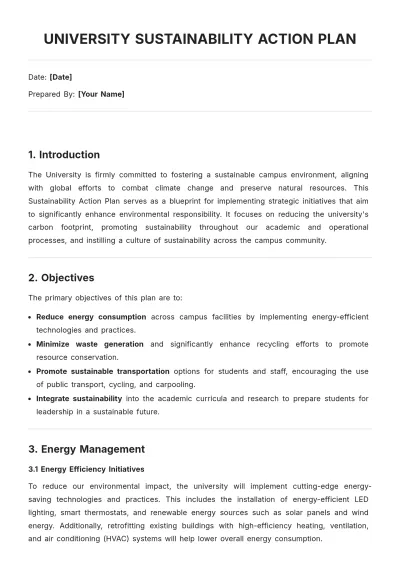Free University Sustainability Action Plan Template to Edit Online