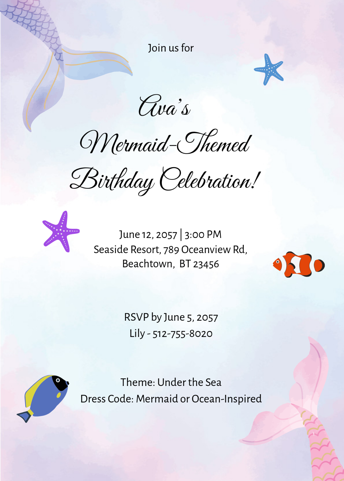 Free Mermaid Birthday Invitation Template - Edit Online & Download