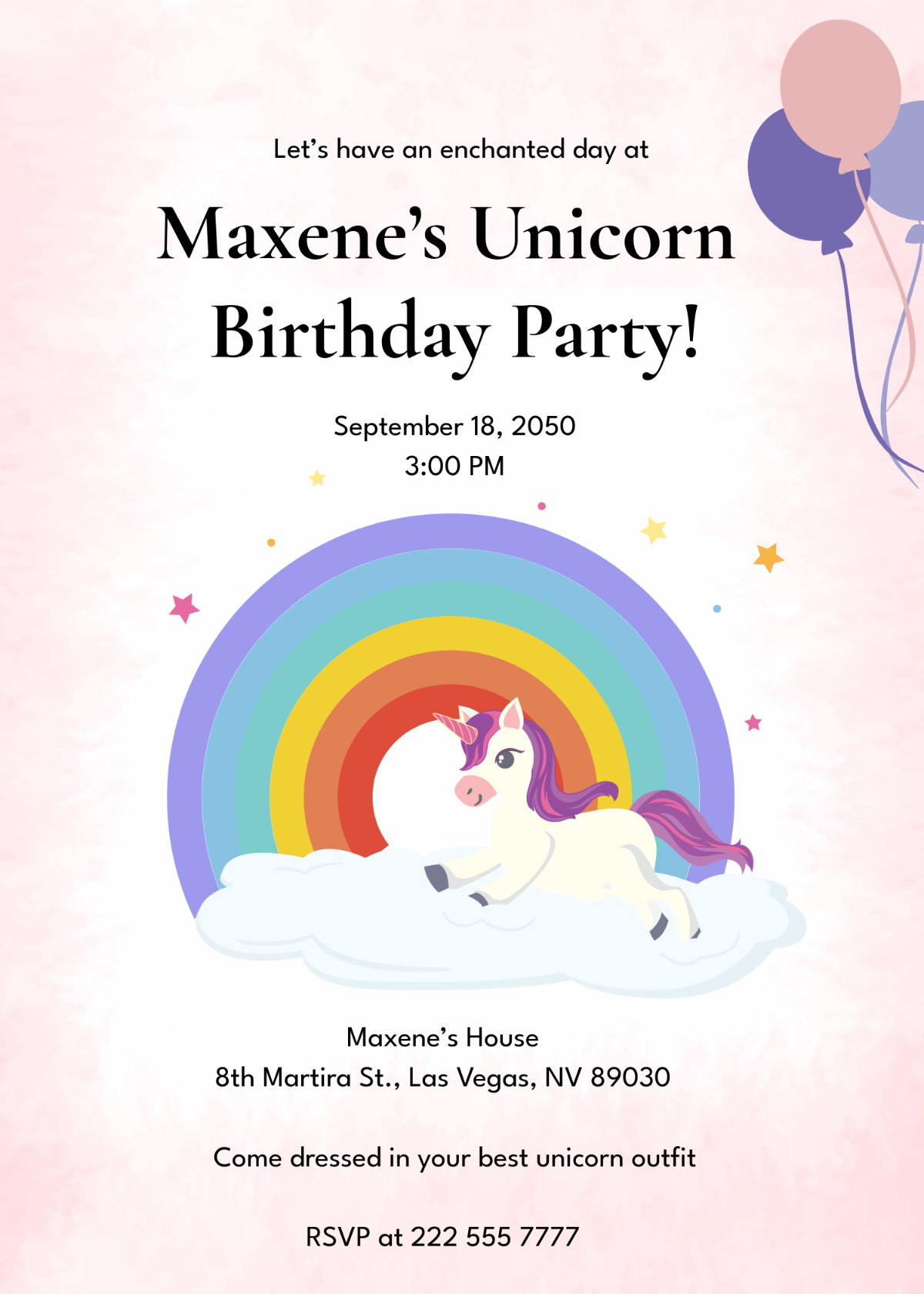 Free Modern Unicorn Birthday Party Invitation Template