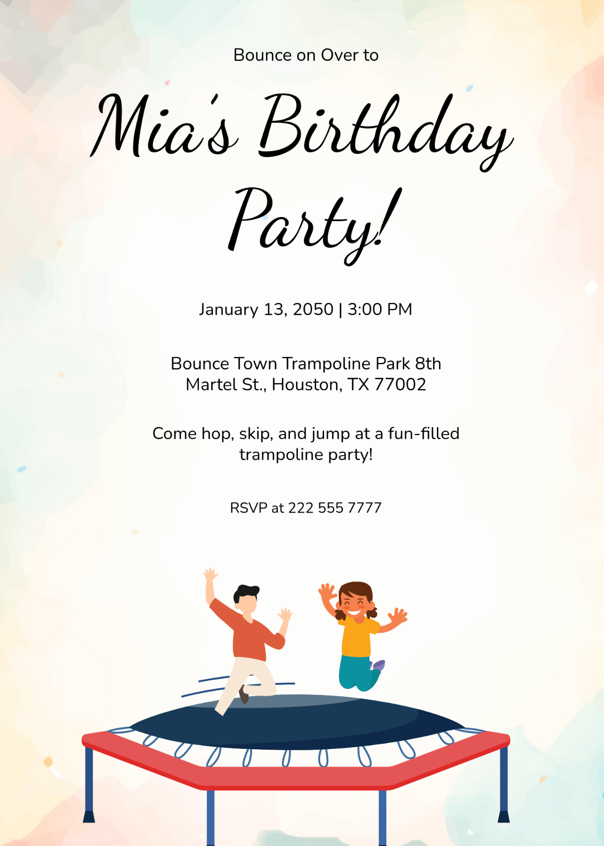 Free Trampoline Birthday Party Invitation Template - Edit Online & Download