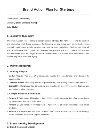 Free Brand Action Plan for Startups Template to Edit Online