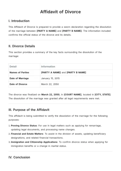 Free Affidavit of Divorce Template to Edit Online