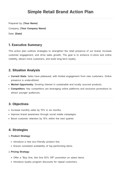 Free Simple Retail Brand Action Plan Template to Edit Online