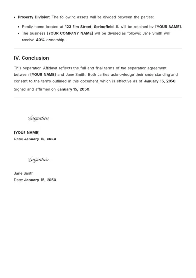 Free Sample Separation Affidavit Template to Edit Online