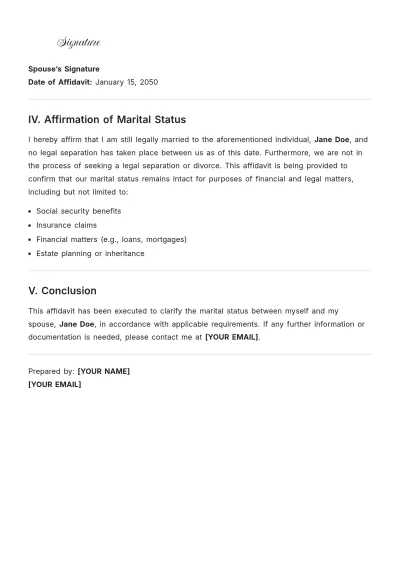 Free Affidavit of Non-Legal Separation Template to Edit Online