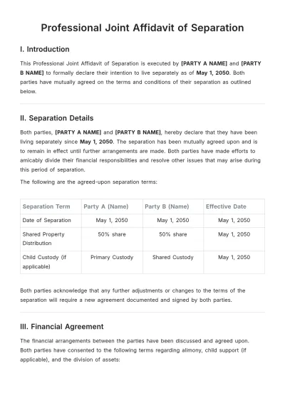 Free Professional Joint Affidavit of Separation Template to Edit Online