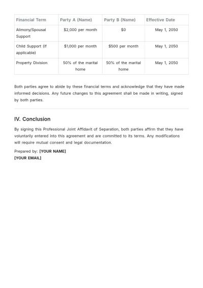 Free Professional Joint Affidavit of Separation Template to Edit Online