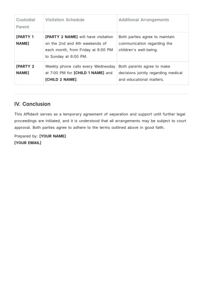 Free Affidavit of Separation and Support Design Template to Edit Online