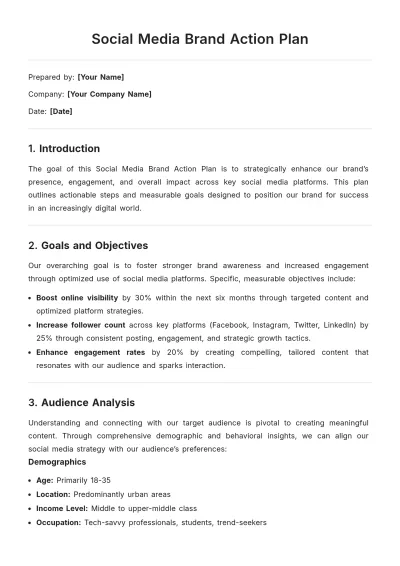 Free Social Media Brand Action Plan Template to Edit Online