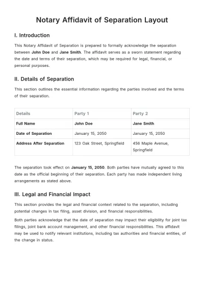 Free Notary Affidavit of Separation Layout Template to Edit Online