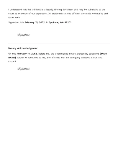 Free Affidavit of Separation for Divorce Template to Edit Online