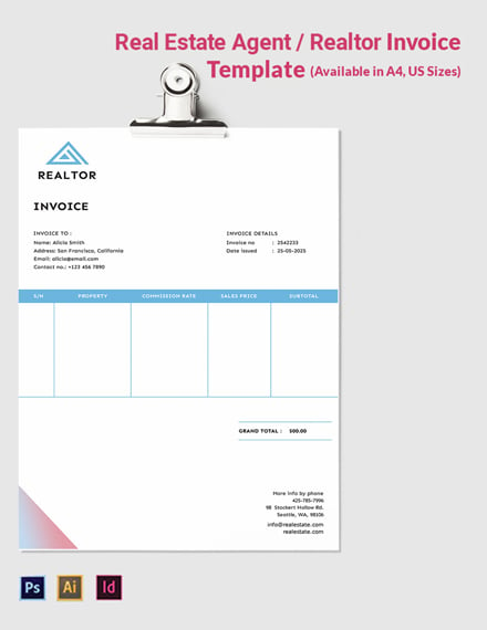 commercial real estate invoice template