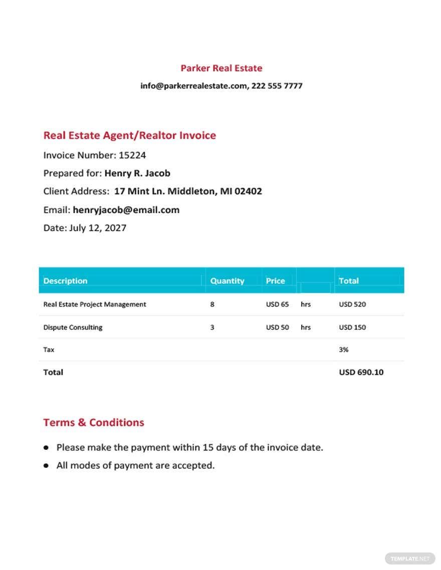 Real Estate Agent/Realtor Invoice Template