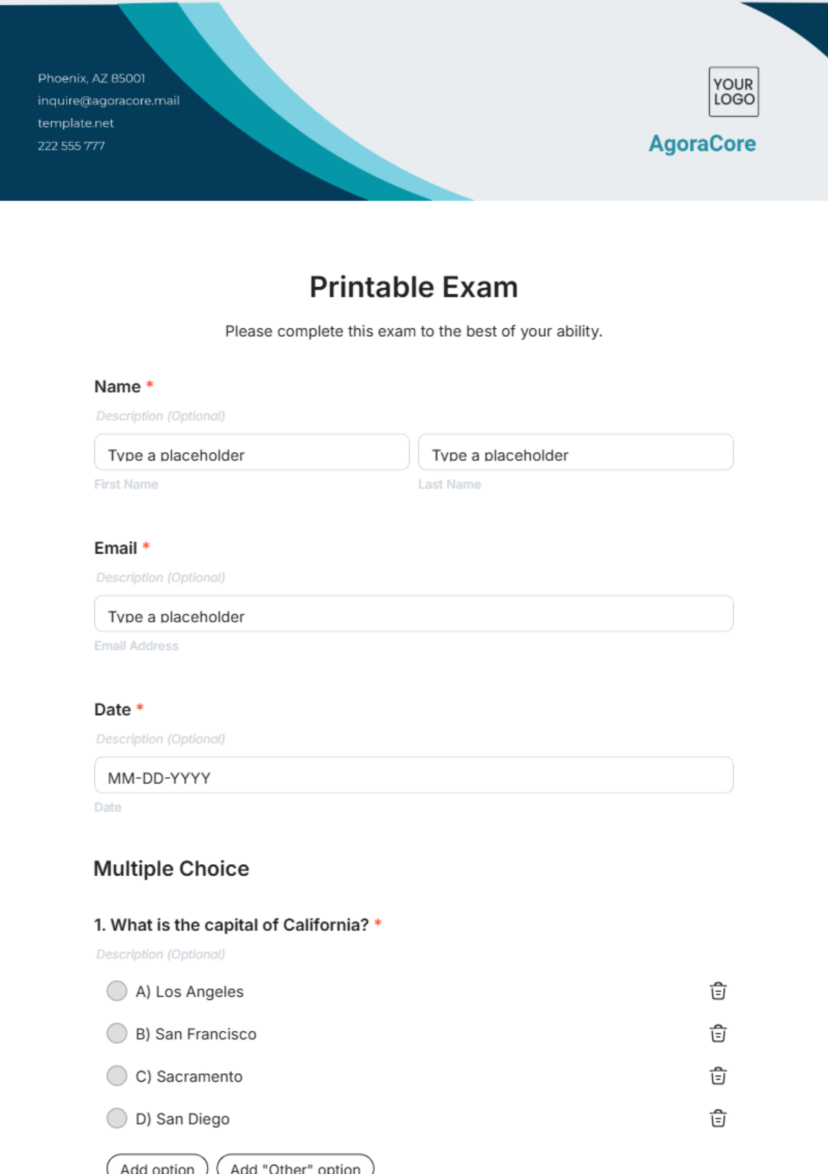 Printable Exam Template - Edit Online & Download