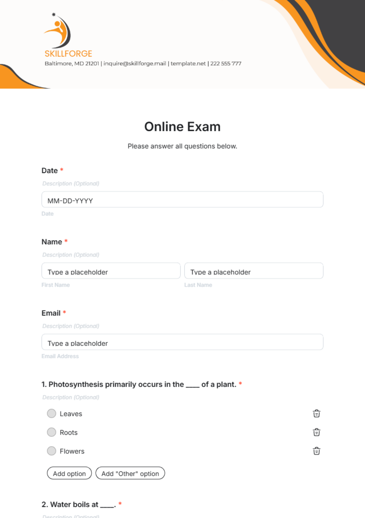 Online Exam Template - Edit Online & Download