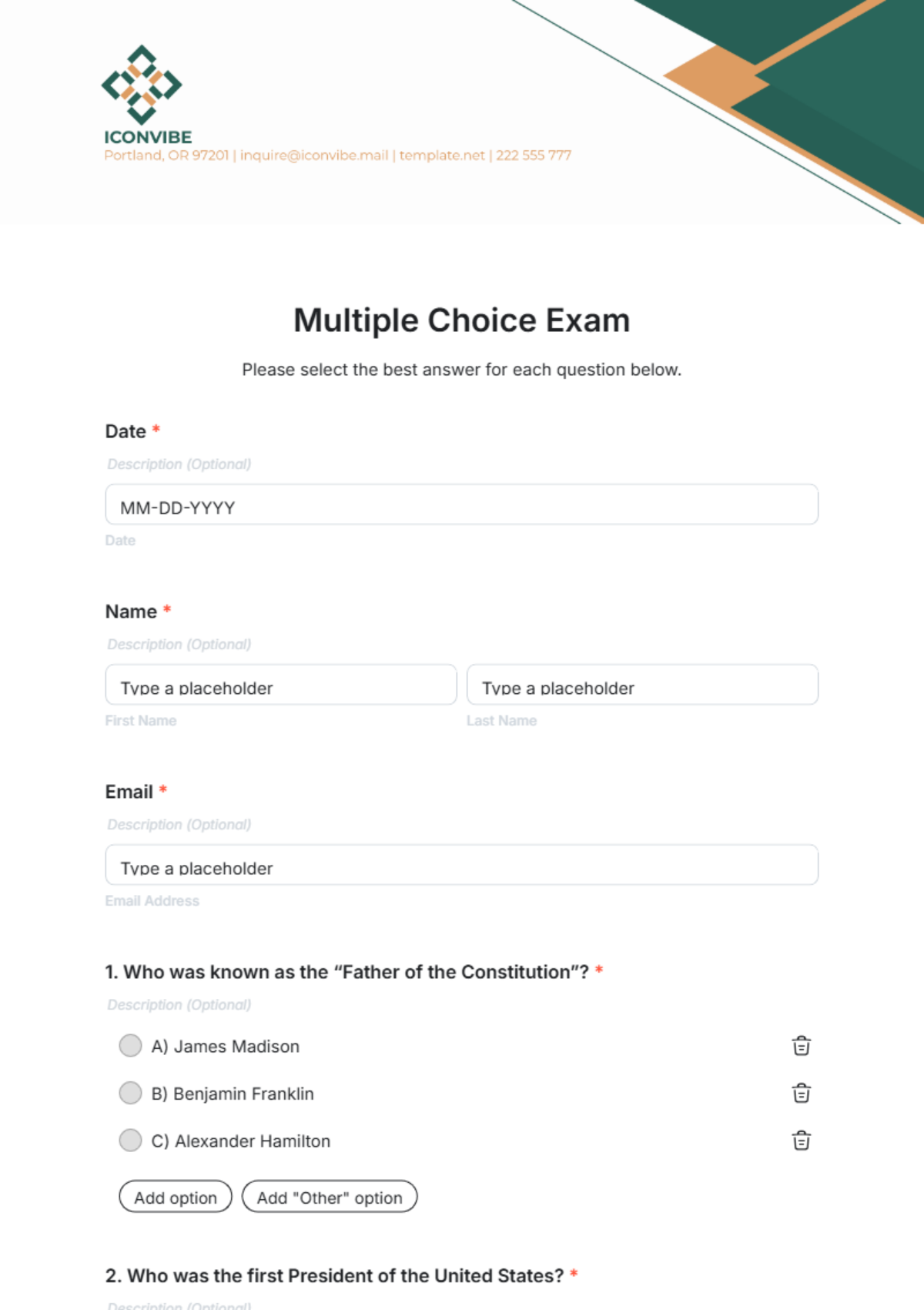 Multiple Choice Exam Template - Edit Online & Download