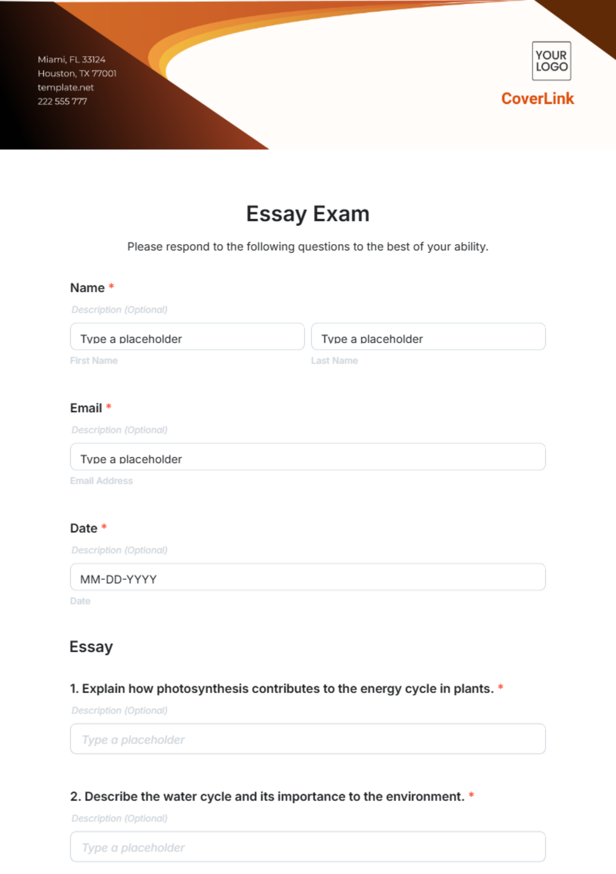 Essay Exam Template - Edit Online & Download