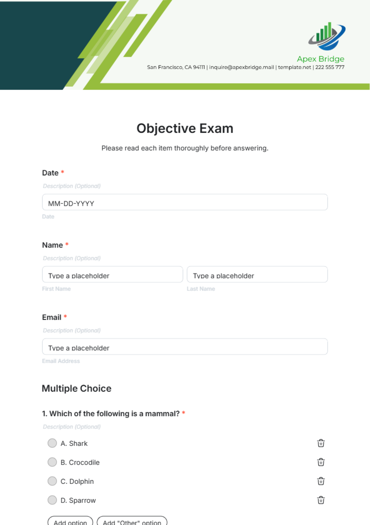 Objective Exam Template - Edit Online & Download