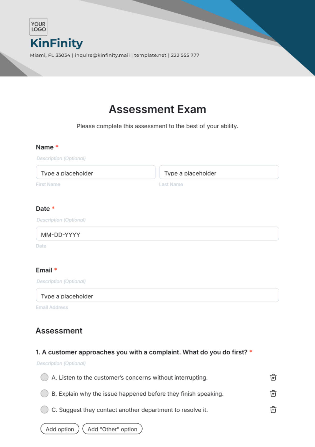 Assessment Exam Template - Edit Online & Download