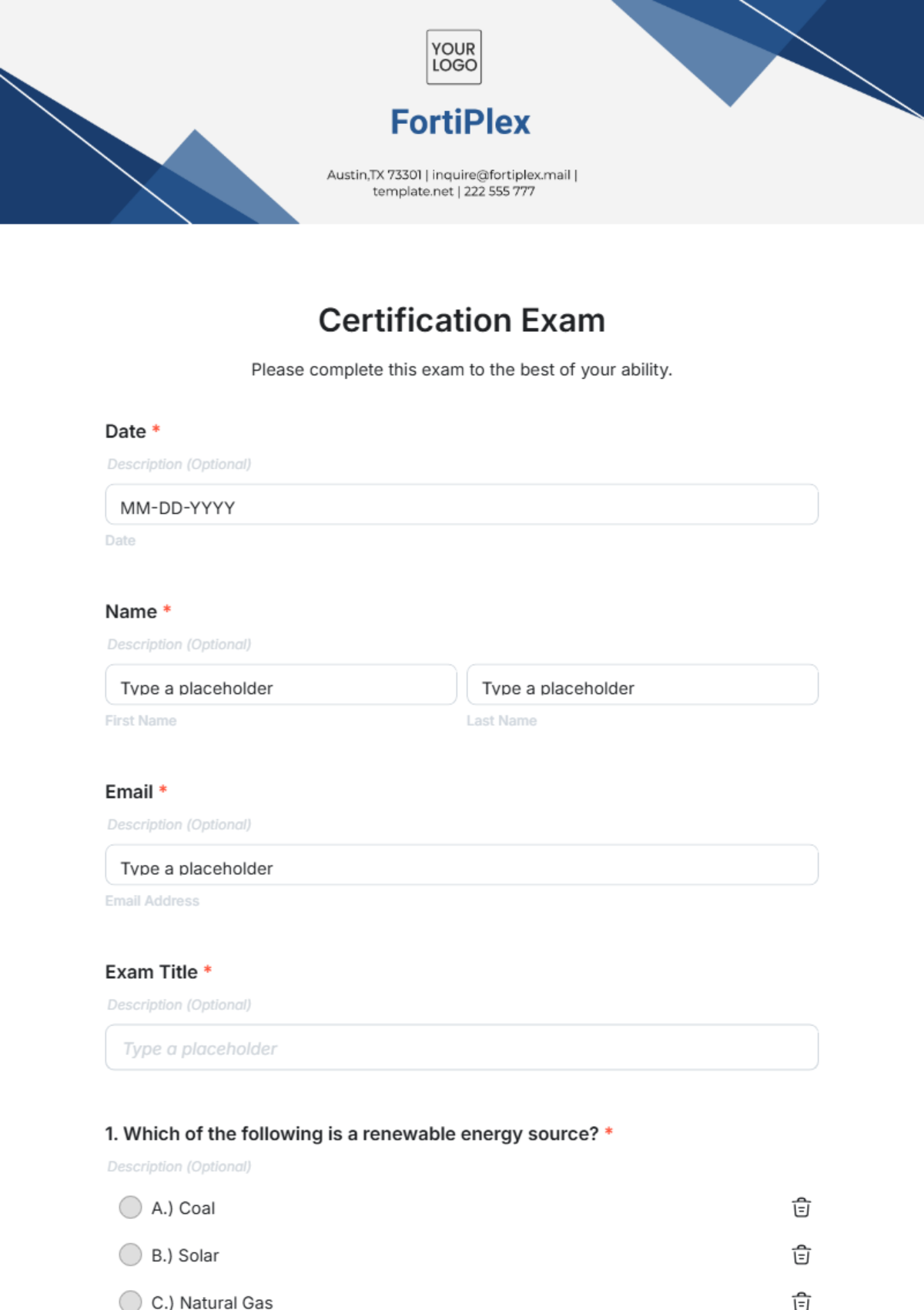 Certification Exam Template - Edit Online & Download