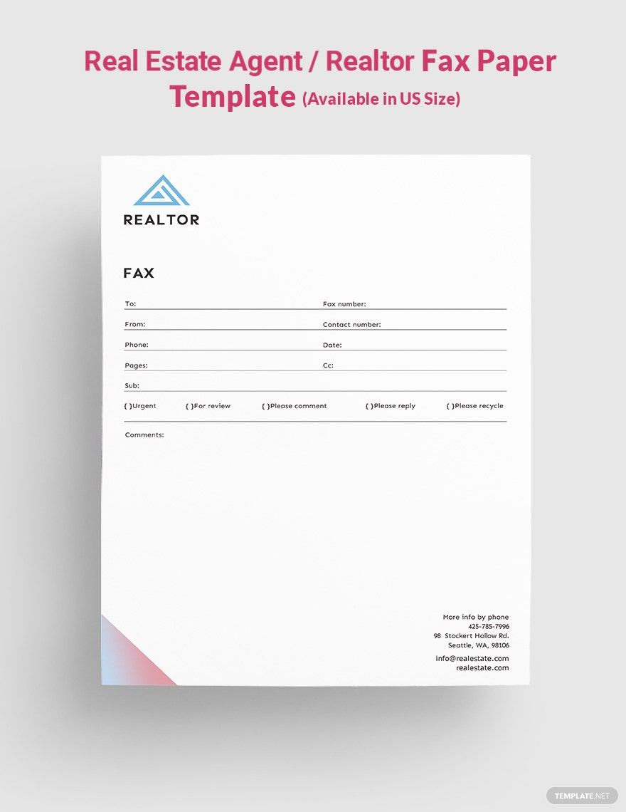 Real Estate Agent/Realtor Fax Paper Template