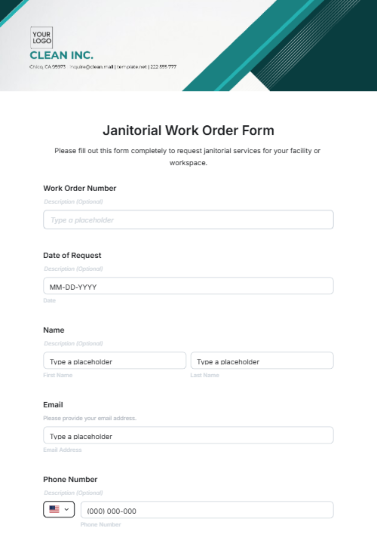 Janitorial Work Order Form Template - Edit Online & Download