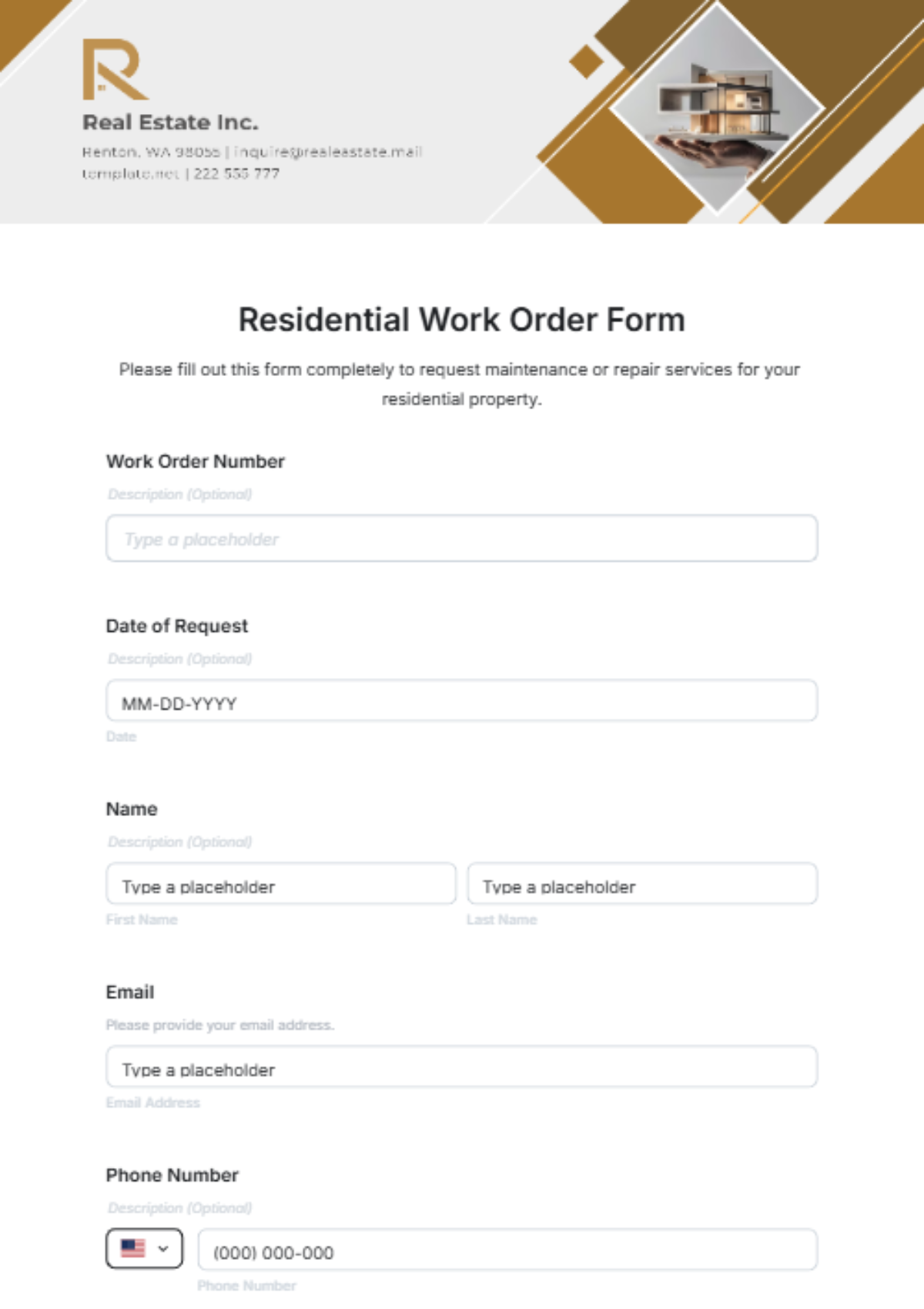 Free Residential Work Order Form Template