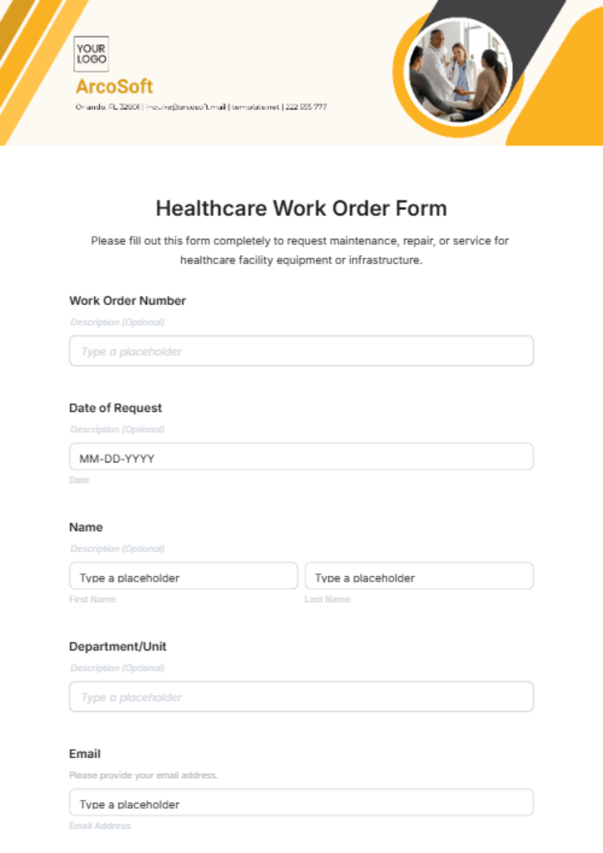 Healthcare Work Order Form Template - Edit Online & Download