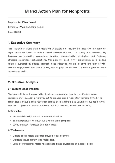 Free Brand Action Plan for Nonprofits Template to Edit Online