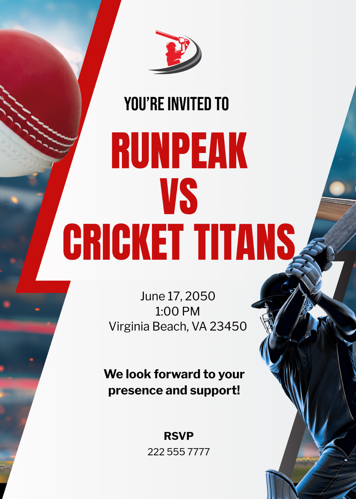 Cricket Match Invitation Template - Edit Online & Download