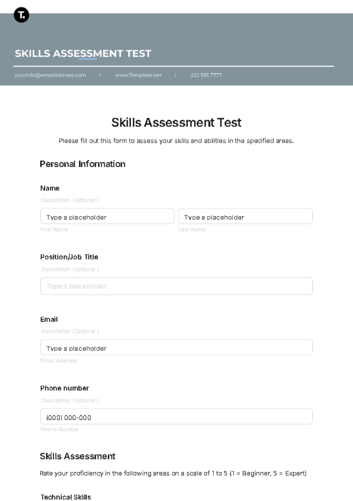 Skills Assessment Test Template - Edit Online & Download