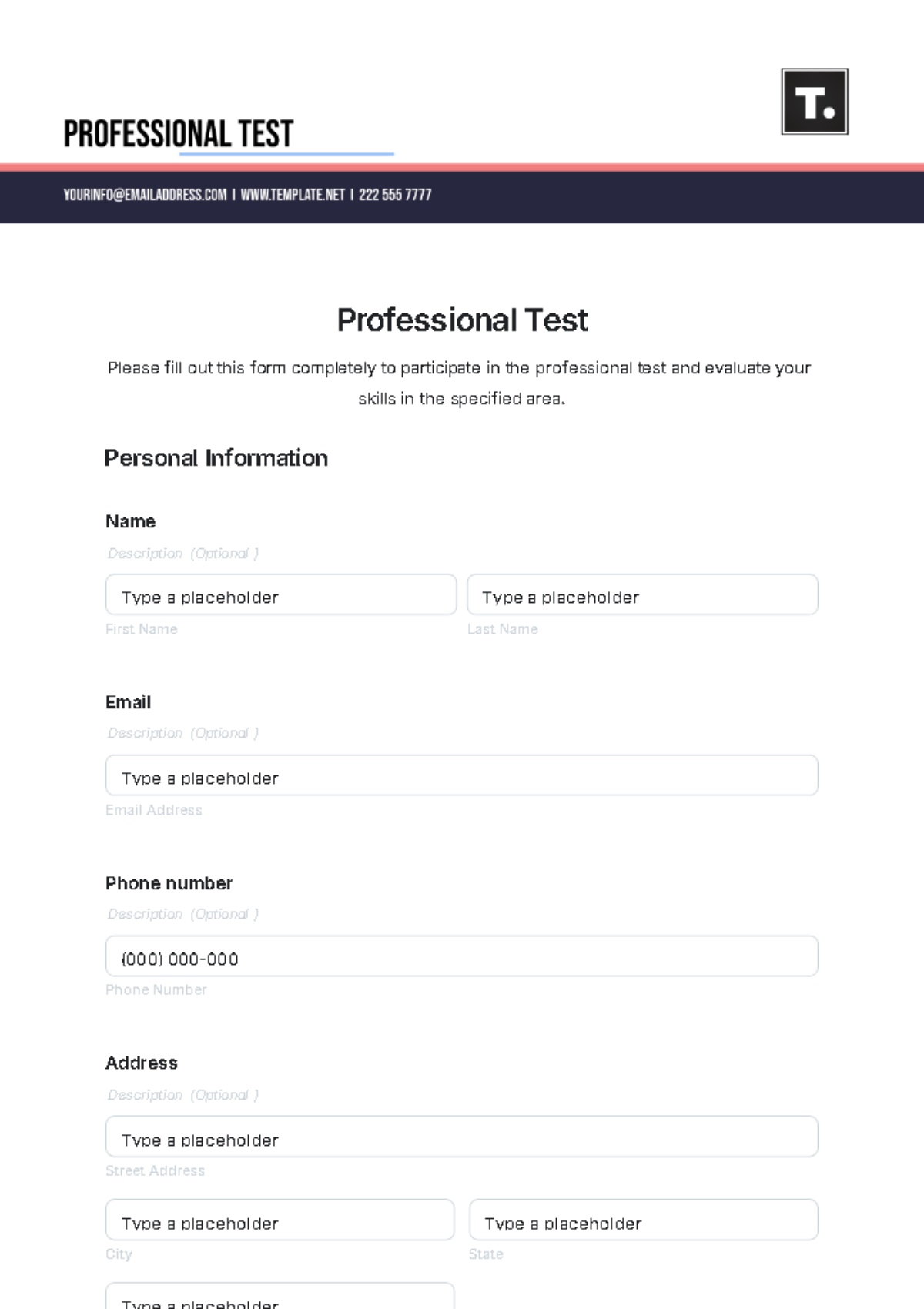 Professional Test Template - Edit Online & Download