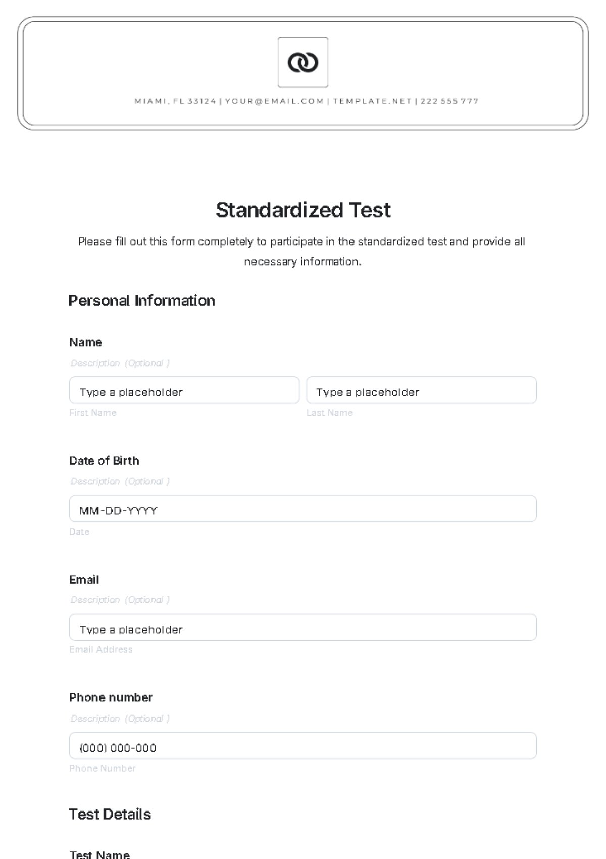 Standardized Test Template - Edit Online & Download