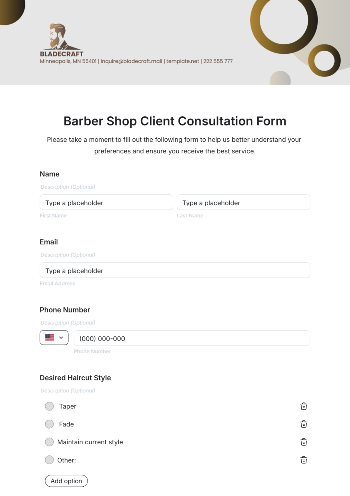 Free Barber Shop Client Consultation Form Template