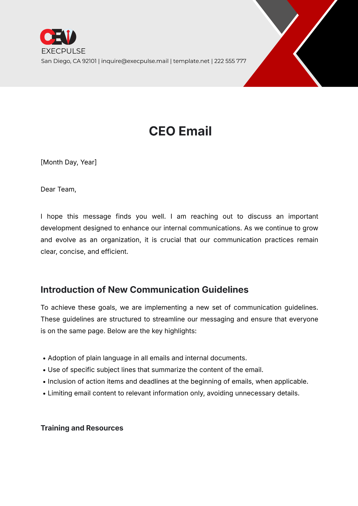 CEO Email Template - Edit Online & Download