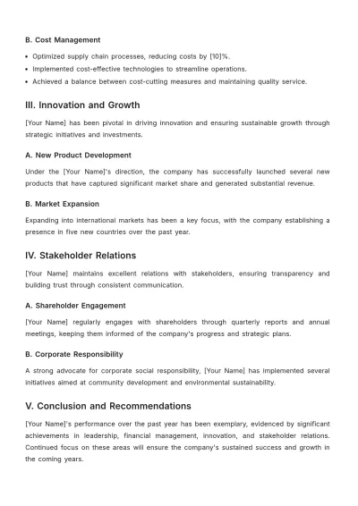 Free CEO Performance Review Template to Edit Online